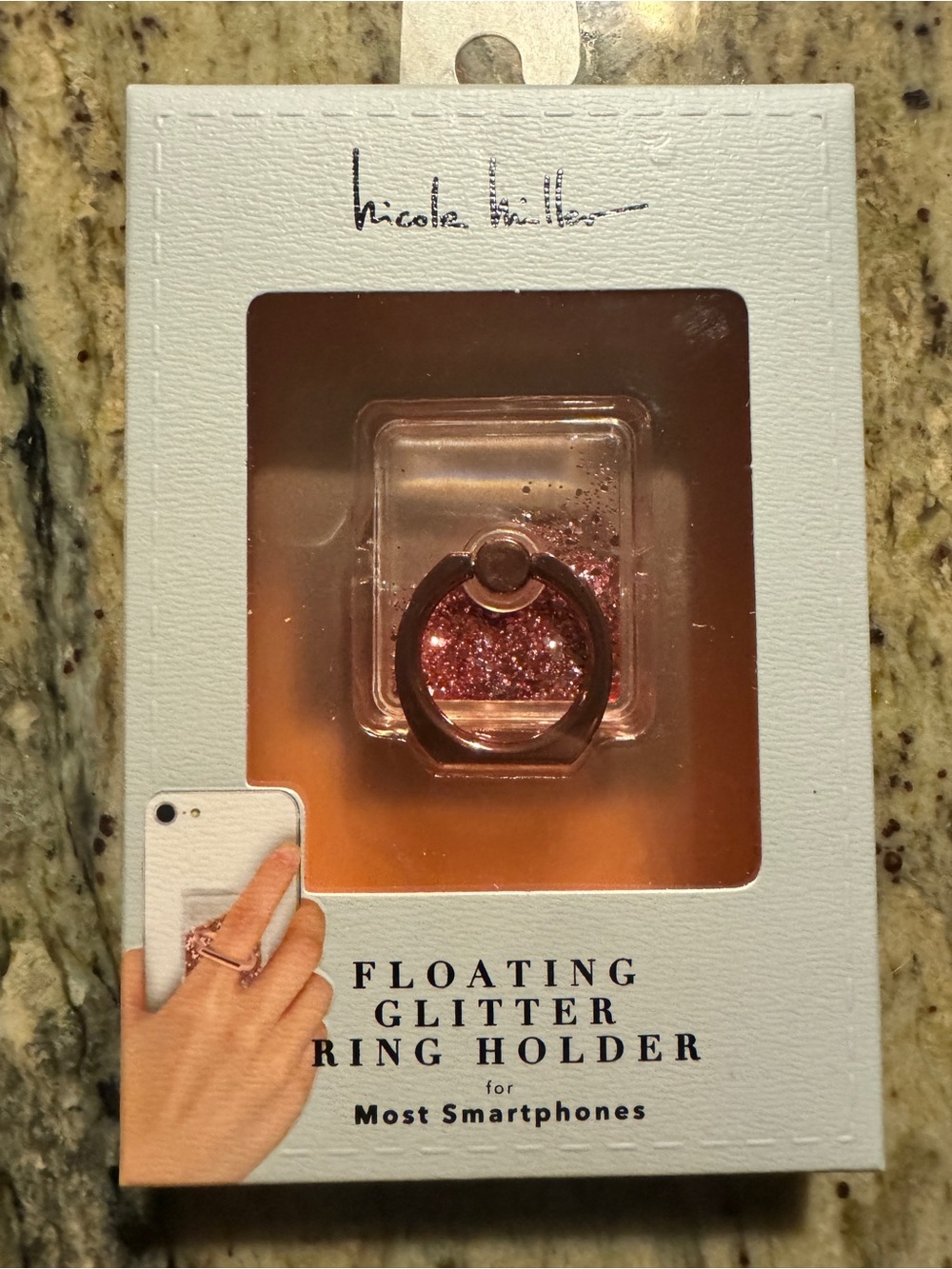 NWT Nicole Miller Floating Glitter Ring Holder –Rose Gold/Pink  cell iPhone